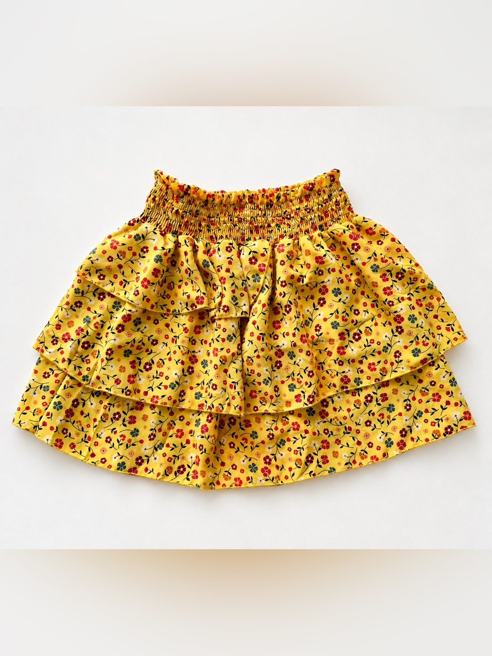 Arianne Yellow Mini Skirt with Red & Green Floral Print